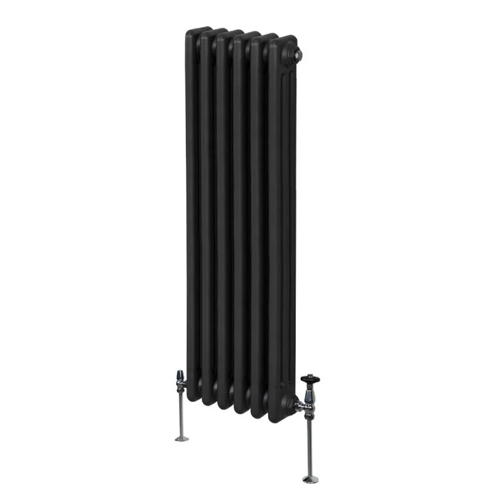 Traditional 3 Column Radiator 1500mm x 292mm Modern Central Heating Heater Matt Black Carbon Steel Vertical Wall Mounted Kitchen Living Room Bathroom Cleaning Brush Fixing Kit & Brackets