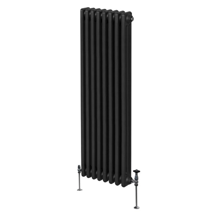Traditional 3 Column Radiator 1800mm x 382mm Modern Central Heating Heater Matt Black Carbon Steel Vertical Wall Mounted Kitchen Living Room Bathroom Cleaning Brush Fixing Kit & Brackets
