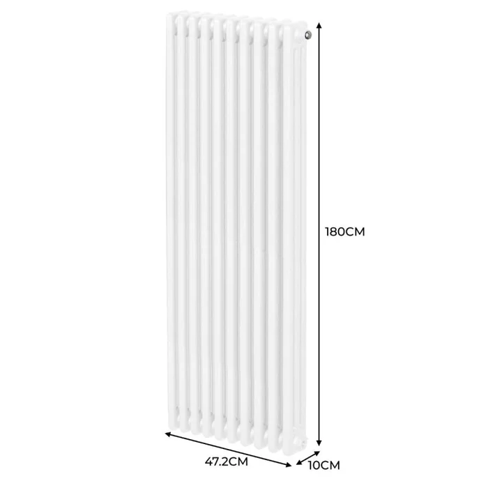 Traditional 3 Column Radiator 1800mm x 472mm Modern Central Heating Heater Gloss White Carbon Steel Vertical Wall Mounted Kitchen Living Room Bathroom Cleaning Brush Fixing Kit & Brackets