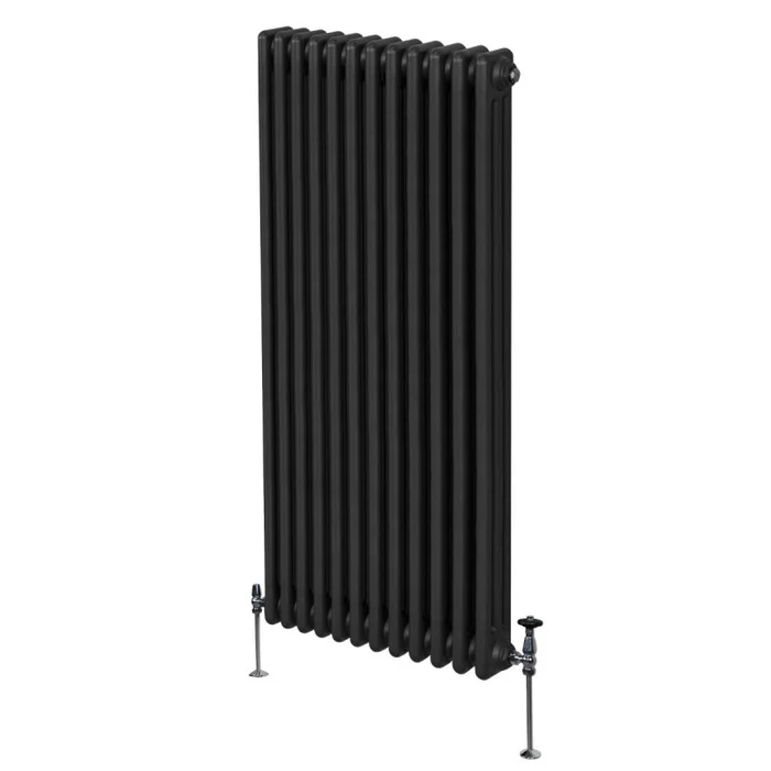 Traditional 3 Column Radiator 1800mm x 562mm Modern Central Heating Heater Matt Black Carbon Steel Vertical Wall Mounted Kitchen Living Room Bathroom Cleaning Brush Fixing Kit & Brackets