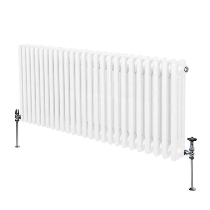 Traditional 3 Column Radiator 600mm x 1192mm Modern Central Heating Heater Gloss White Carbon Steel Horizontal Wall Mounted Kitchen Living Room Bathroom Cleaning Brush Fixing Kit & Brackets
