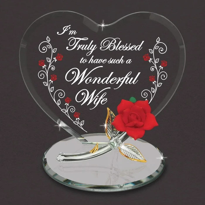 Truly Blessed Wonderful Wife Red Rose Glass Figurine