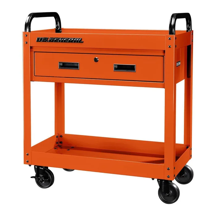 U.S. GENERAL 30 in., 1-Drawer Service Cart, Orange