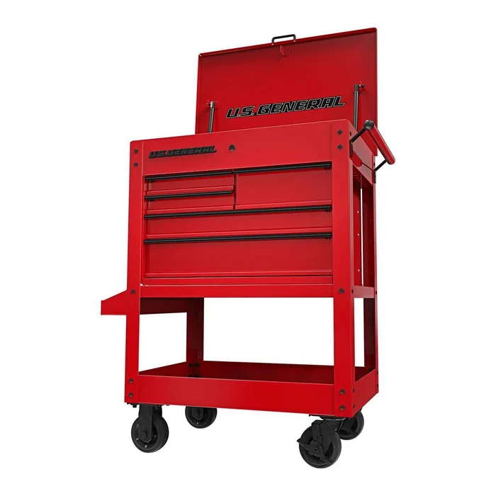 U.S. GENERAL 30 in., 5-Drawer Mechanics Cart, Red