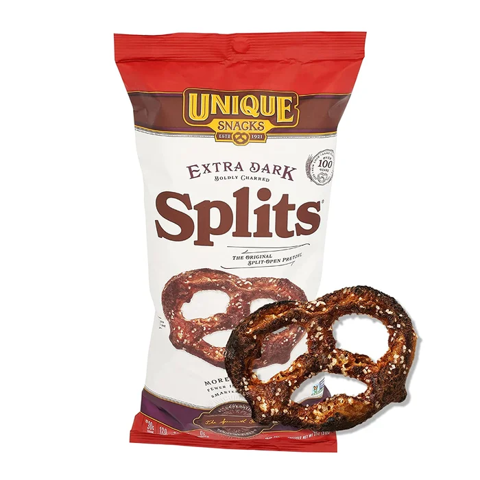 Unique Snacks Extra Dark Splits Pretzels, Delicious Vegan, Homestyle Baked, Certified OU Kosher and Non-GMO, No Artificial Flavor, 11 Oz Bags (Pack of 12)