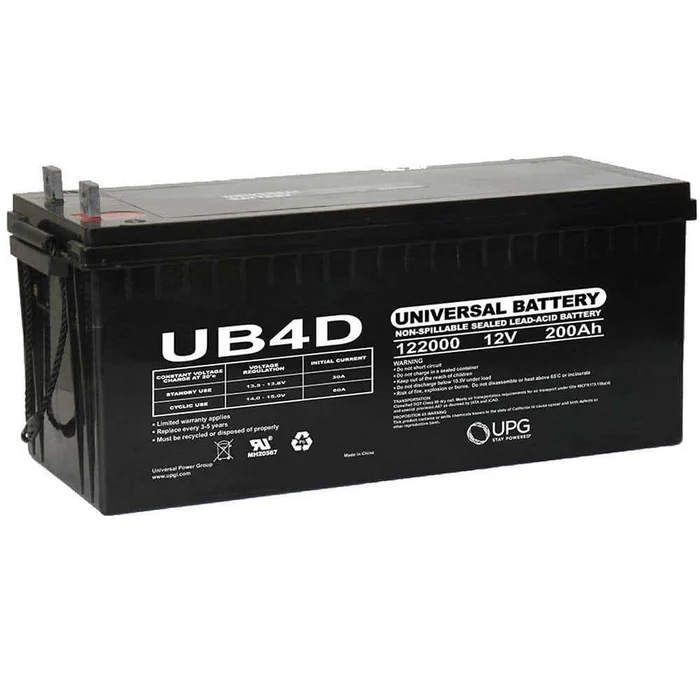 UPG UB-4D AGM 12-Volt 200 Ah L4 Terminal Sealed Lead Acid (SLA) AGM Rechargeable Battery