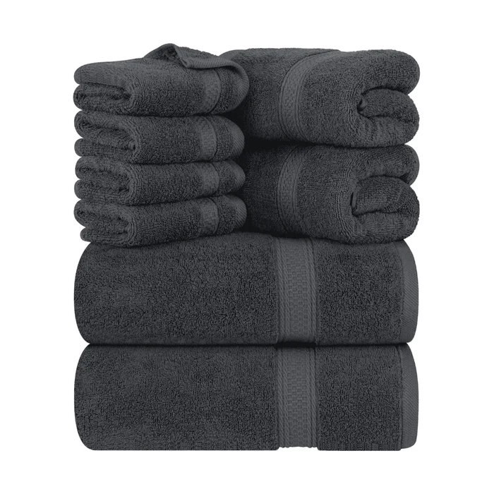 Utopia Towels 8-Piece Premium Towel Set, 2 Bath Towels, 2 Hand Towels, and 4 Wash Cloths (Grey)