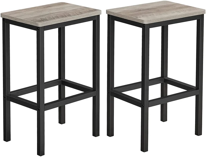 VASAGLE Bar Stools, Set of 2 Bar Chairs, Kitchen Breakfast Bar Stools, Greige and Black ULBC065B02