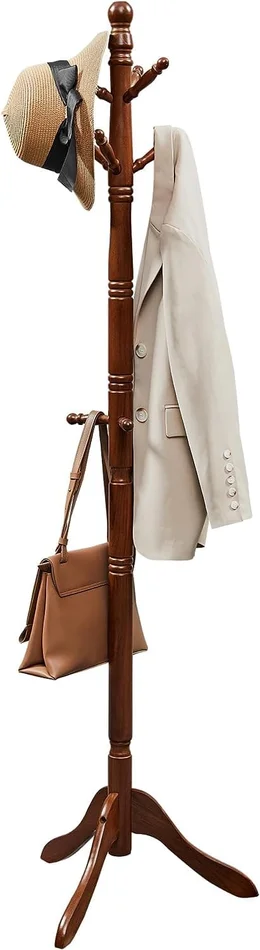 VASAGLE Solid Wood Coat Rack/Stand, Free Standing Hall Coat Tree with 10 Hooks