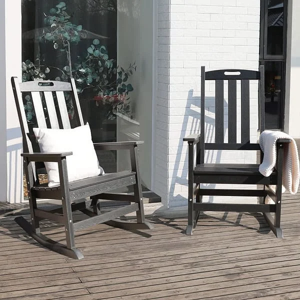 VEIKOUS 2-Piece Black HDPE Rocking Chair Set – Sturdy and Weather Resistant Patio Conversation Set