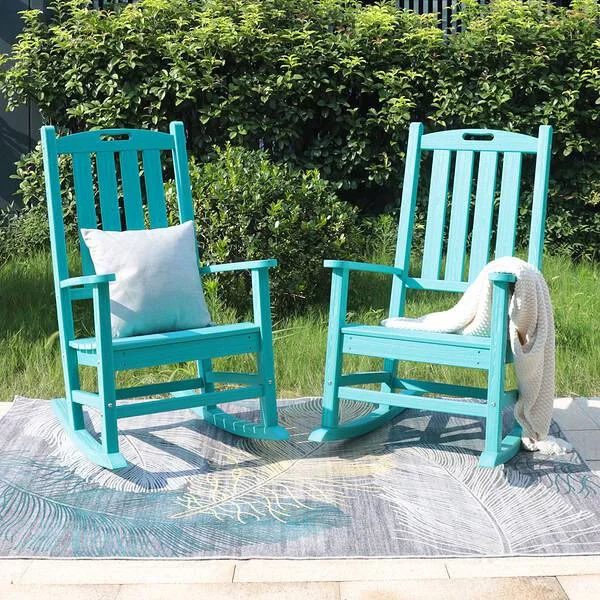VEIKOUS 2-Piece Blue Rocking Chair Set | Weather Resistant HDPE Patio Conversation Set