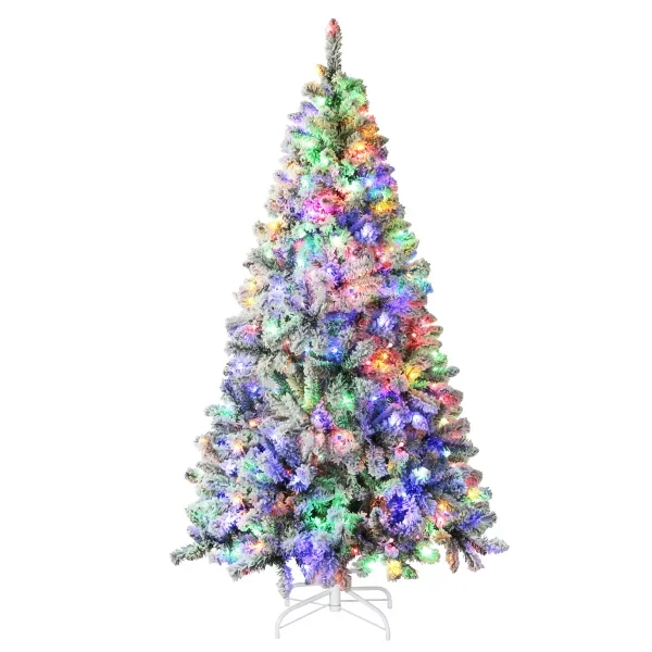 VEIKOUS 6-ft Pine Pre-lit Flocked Assorted Artificial Christmas Tree with Multicolor LED Lights