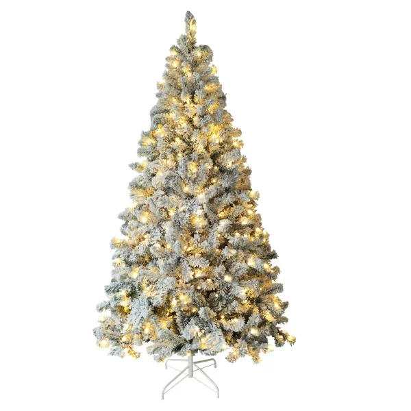 VEIKOUS 6-ft Pre-lit Flocked White Artificial Christmas Tree with White LED Lights