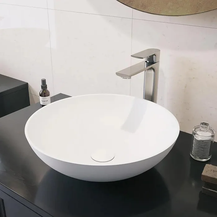 VIGO VG04015 Matte Stone Lotus Composite Round Vessel Bathroom Sink, White