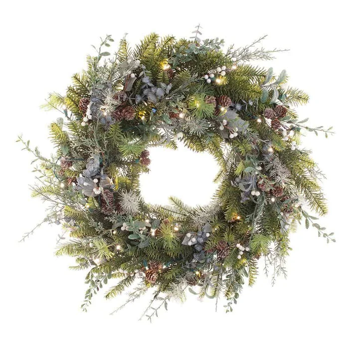 Village Lighting Company V-20684 30 in. Artificial Pre-Lit LED Rustic White Berry Wreath