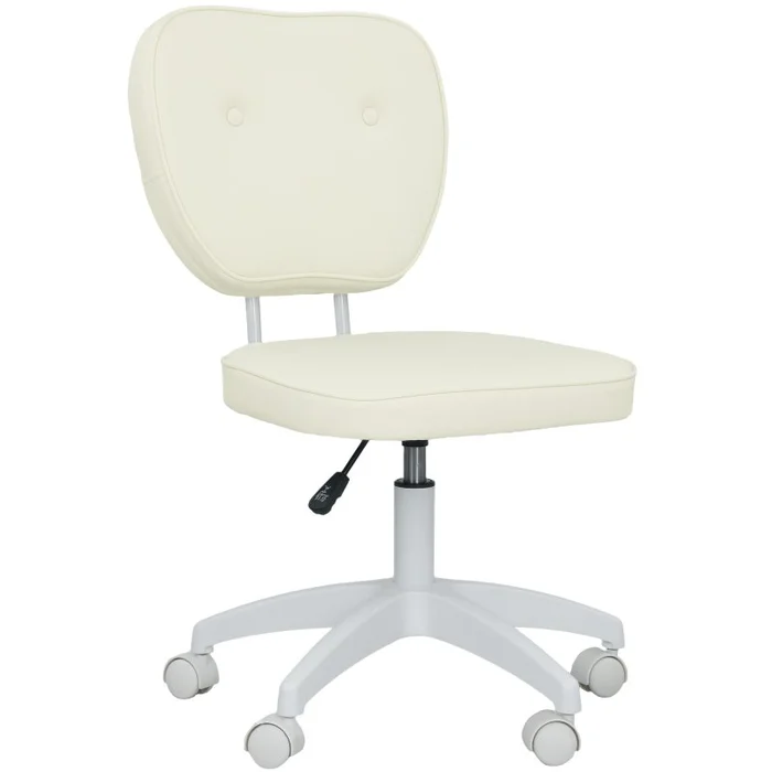 Vinsetto Cute Armless Office Chair, Small PU Leather Computer Desk Chair with Adjustable Height, Swivel Wheels, Mid Back, Cream White