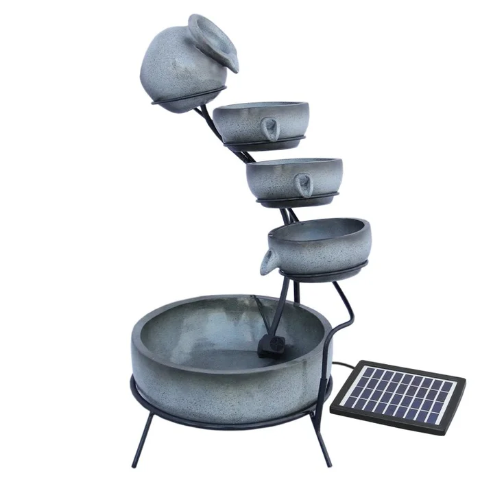 Water Feature Garden Fountain Solar Powered Outdoor Garden Cascade Ornament D̩cor Patio Resin Grey Freestanding Cascading 4 Tier Spilling Bowls