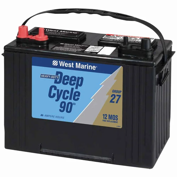 WEST MARINE Deep Cycle Flooded Marine Battery, 90 Amp Hours, Group 27