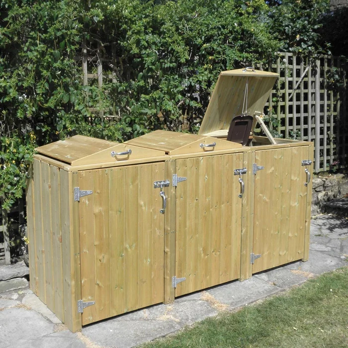 Wheelie Bin Stores & Recycling Box Store – Triple Set