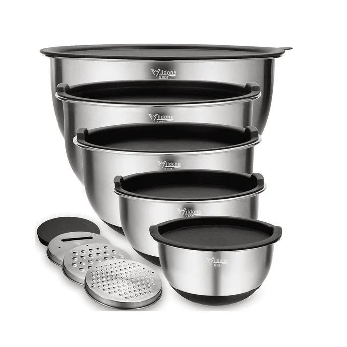 Wildone Mixing Bowls Set of 5, Stainless Steel Nesting Bowls with Airtight Lids