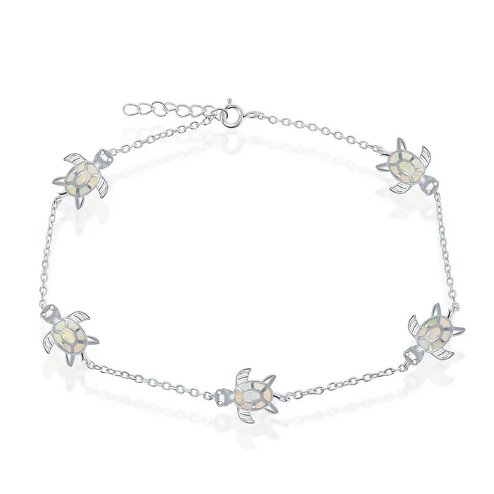 Women’s Anklet – Sterling Silver White Opal Turtle | R-9234