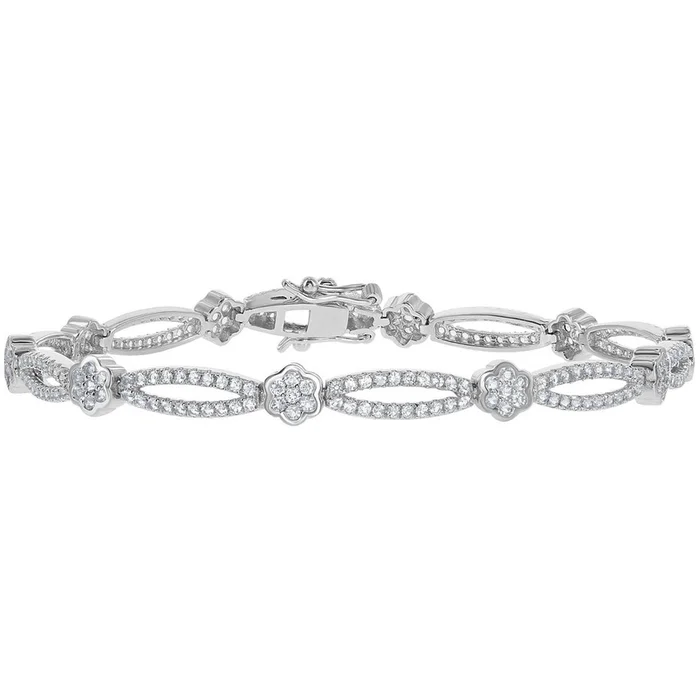 Women’s Bracelet – Sterling Silver Flower and Open Oval Topaz | BLT-7366