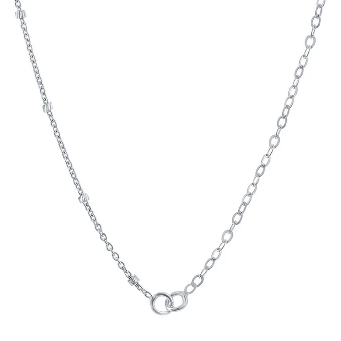 Women’s Chain – Silver Half Cable and Beads Design, 18 Inch | Q-5754-18