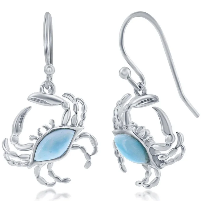 Women’s Earrings – Blue Larimar Crab French Wire Closure | D-7999