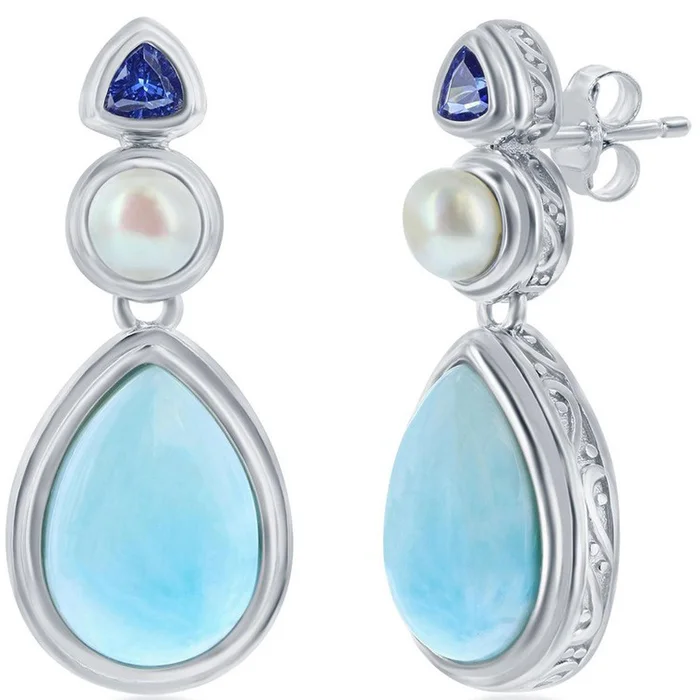 Women’s Earrings – Larimar with FWP and Tanzanite CZ | D-8184