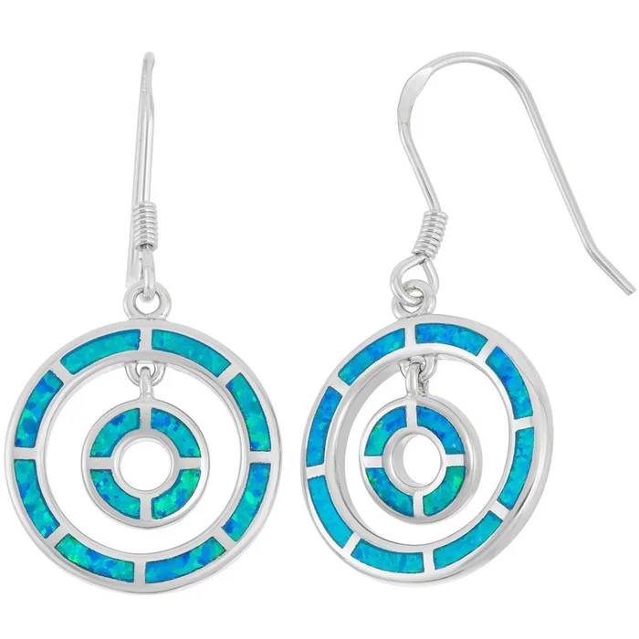 Women’s Earrings – Sterling Silver Double Blue Opal Open Circles | D-5901