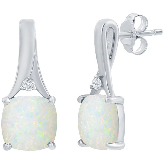 Women’s Earrings – Sterling Silver Opal and CZ Post Back Closure | D-8177
