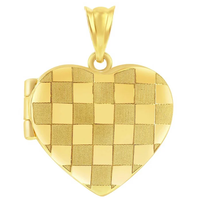 Women’s Locket – 14K Yellow Gold Checkered Heart | 14J-208