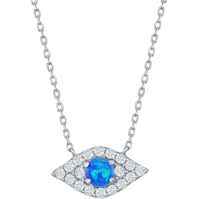 Women’s Necklace – Sterling Silver Blue Opal and CZ Evil Eye | M-6882
