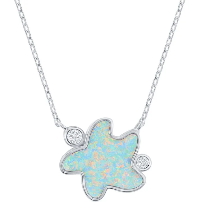 Women’s Necklace – Sterling Silver White Inlay Opal and CZ Starfish | M-6860