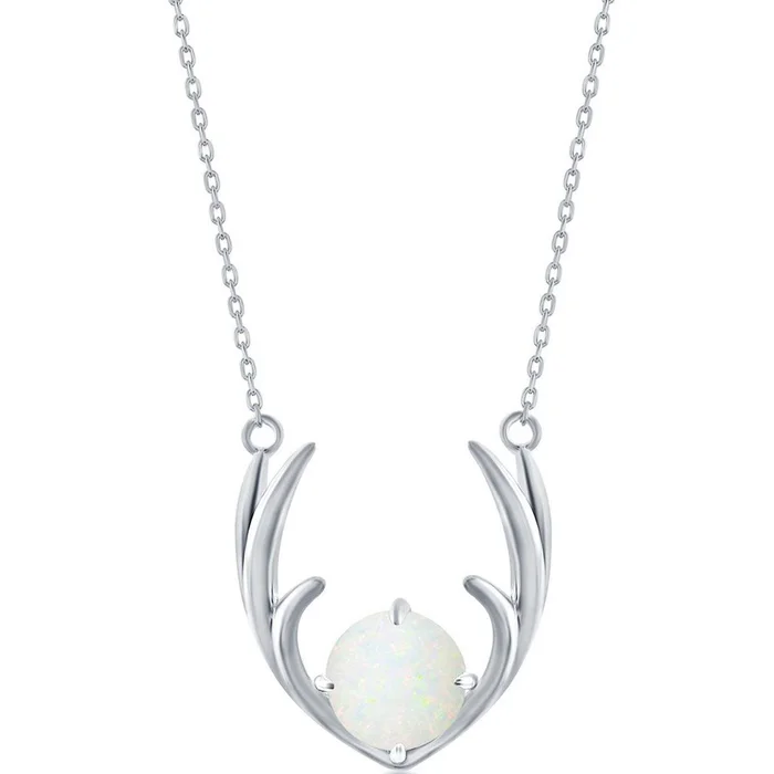Women’s Necklace – Sterling Silver White Opal Antlers | M-6900