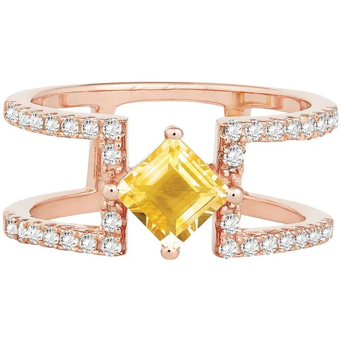 Women’s Ring – Square Shape Citrine with White Topaz, Size 7 | BLW-1243-7