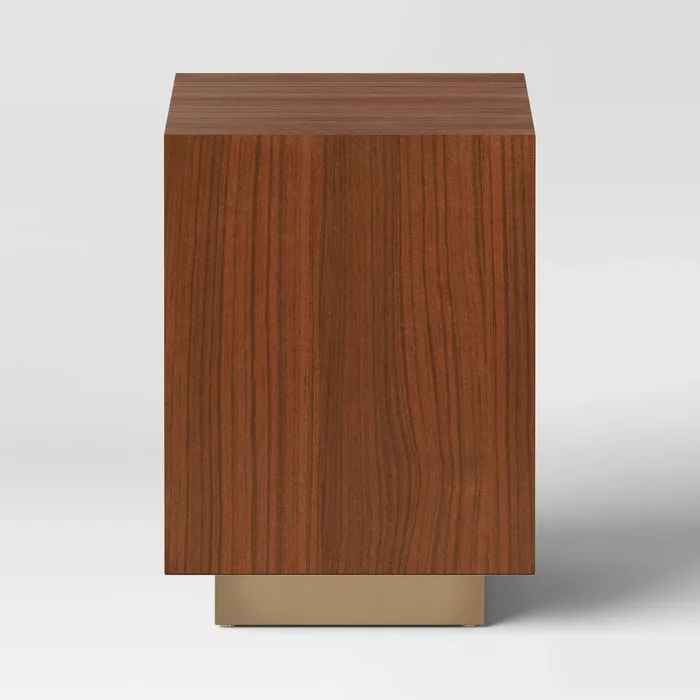 Wood and Metal Plinth Accent Table – Threshold: Modern Lacquered Iron & Veneer, No Assembly Required