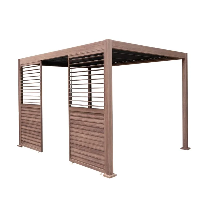 Wood Effect Aluminium Pergola 3 x 3m with 2 Louvre Panels