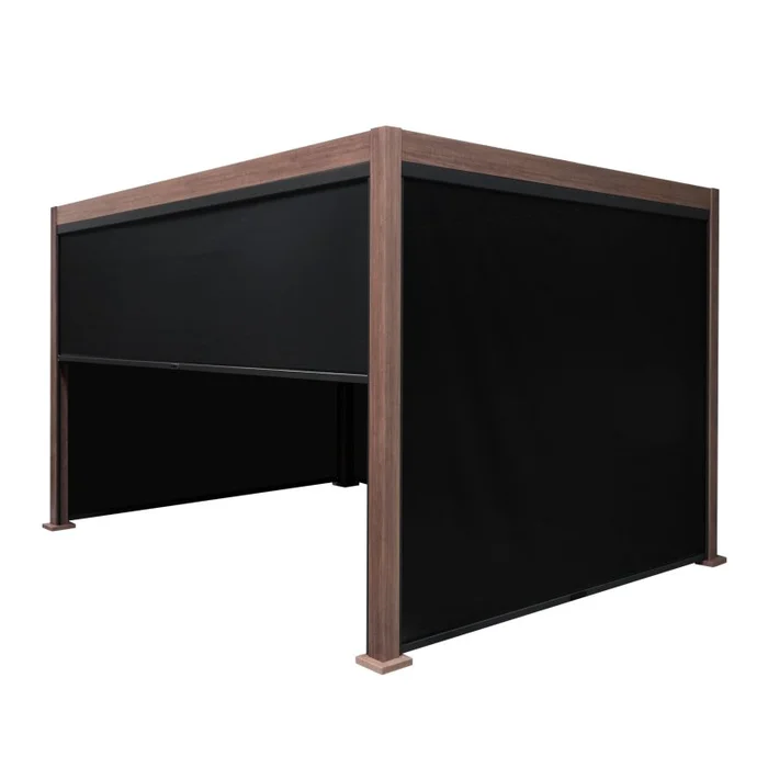 Wood Effect Aluminium Pergola With Blinds – 4m x 3m