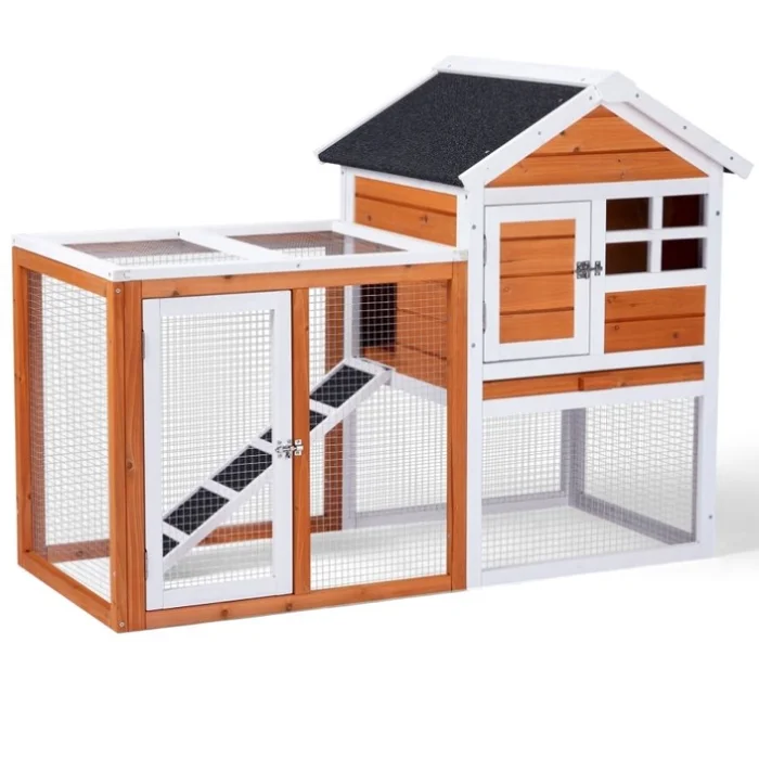Wooden Rabbit Hutch Outdoor Chicken Coop Indoor Bunny Cage with Run, Guinea Pig House Pet House with 10952534
