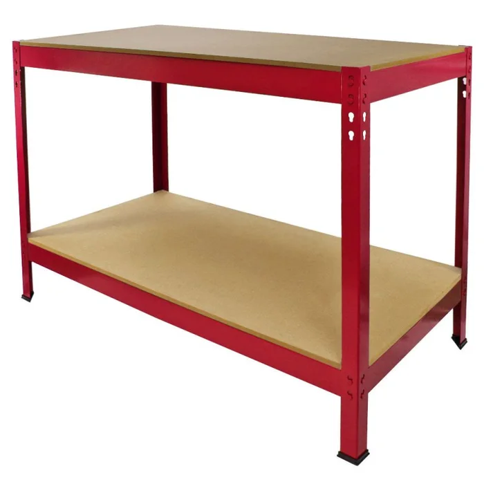 Workbench Garage Table Metal Storage Shelving DIY Tools Heavy Duty Work Bench Workshop Shed / 2 Shelves 90cm x 100cm x 60cm / Red