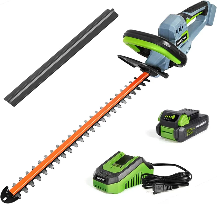 WORKPRO 20V Cordless Hedge Trimmer, 2.0Ah Battery 1 Hour Quick Charger Included
