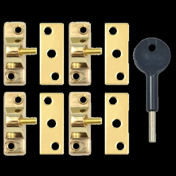 YALE 8K118 Casement Window Lock – 4 Pack 4 Locks + 1 Key – Polished Brass