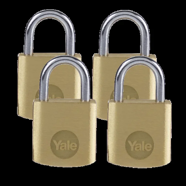 YALE Y110B Open Shackle Padlock 20mm Pack of 4 Keyed Alike – Brass