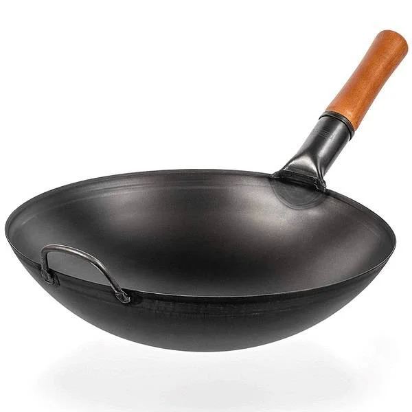 YOSUKATA Carbon Steel Wok Pan – 14 “ Woks and Stir Fry Pans – Black Steel Wok