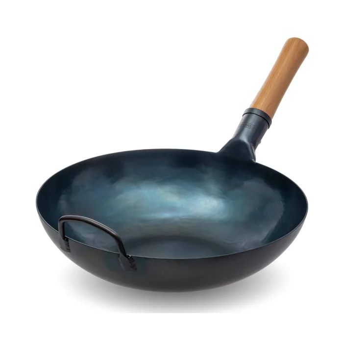 YOSUKATA Flat Bottom Woks & Stir Fry Pans- 13.5″ Blue Carbon Steel Wok – Wok for Electric Induction Cooktops