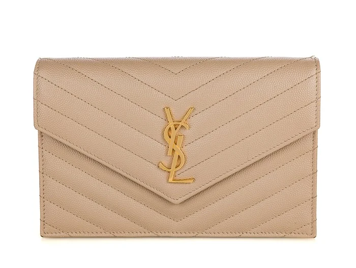 Yves Saint Laurent Cassandre Envelope Wallet In Taupe Grain De Poudre Leather